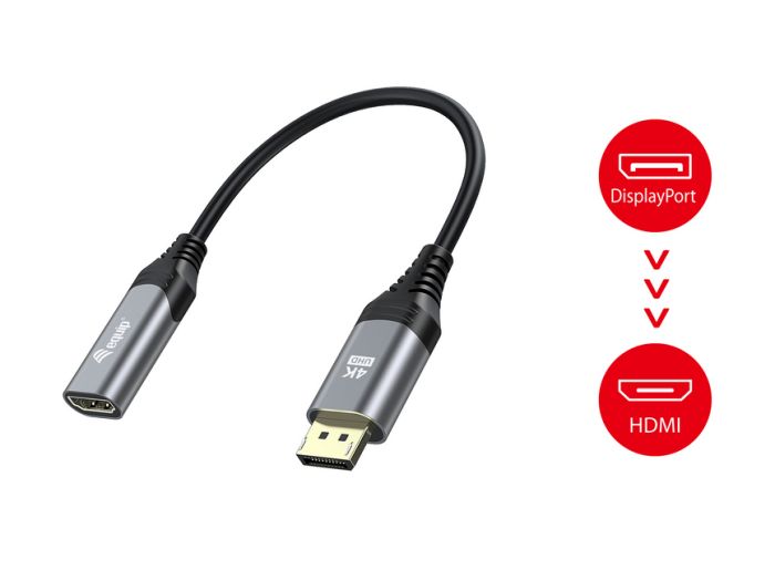 Equip DisplayPort to HDMI Active Adapter, 4K 60Hz, HDR, Silver