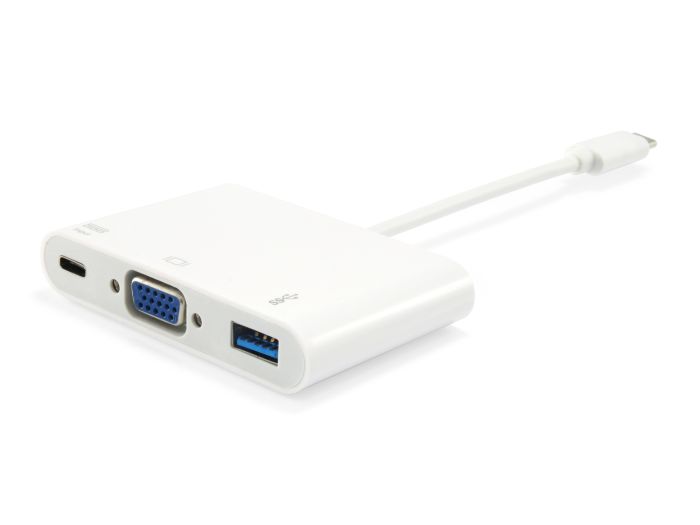Equip USB-C to VGA, USB-A and 60W USB-C PD Adapter, 1080p, White