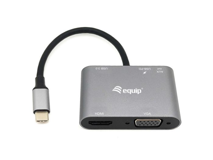 Equip USB-C 5-in-1 Adapter, HDMI, VGA, USB-A, AUX, 100W PD, Black