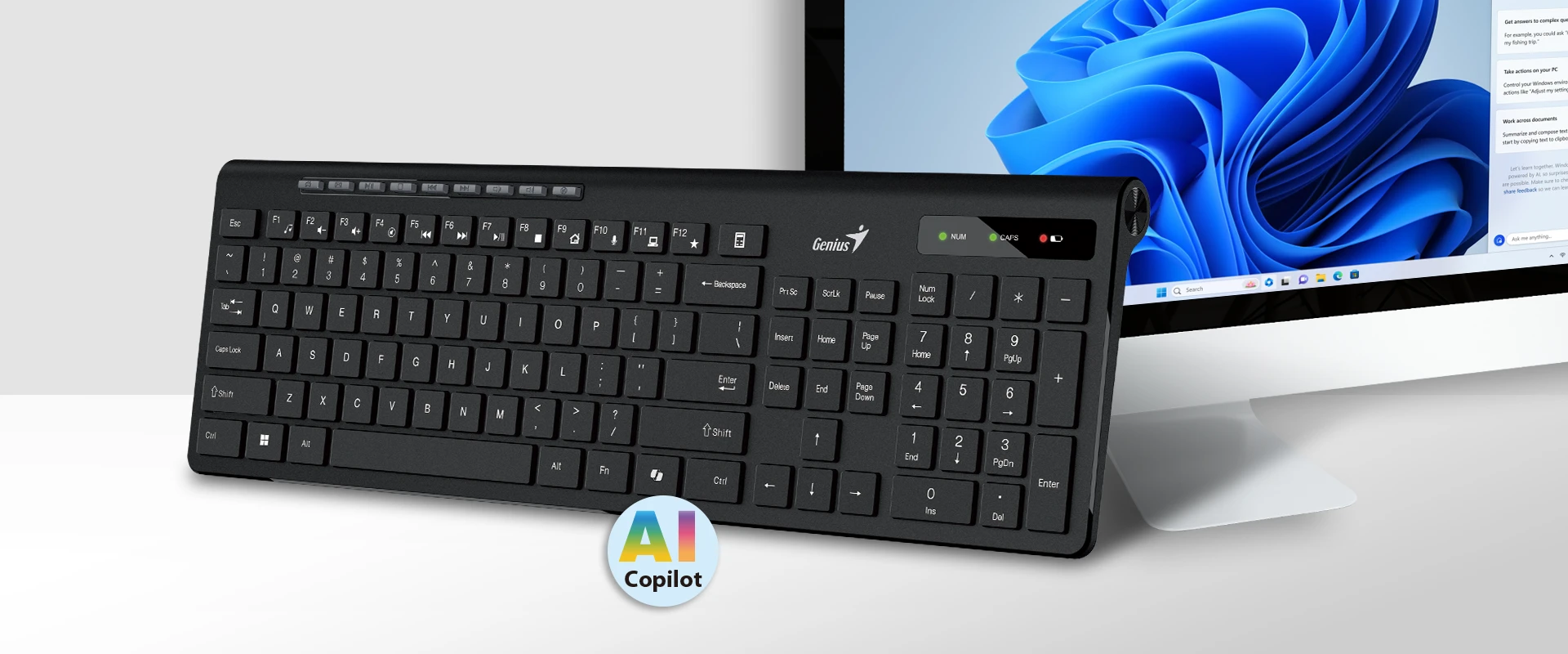 Genius SlimStar 7230 Wireless Slim Keyboard with Copilot Key, Black
