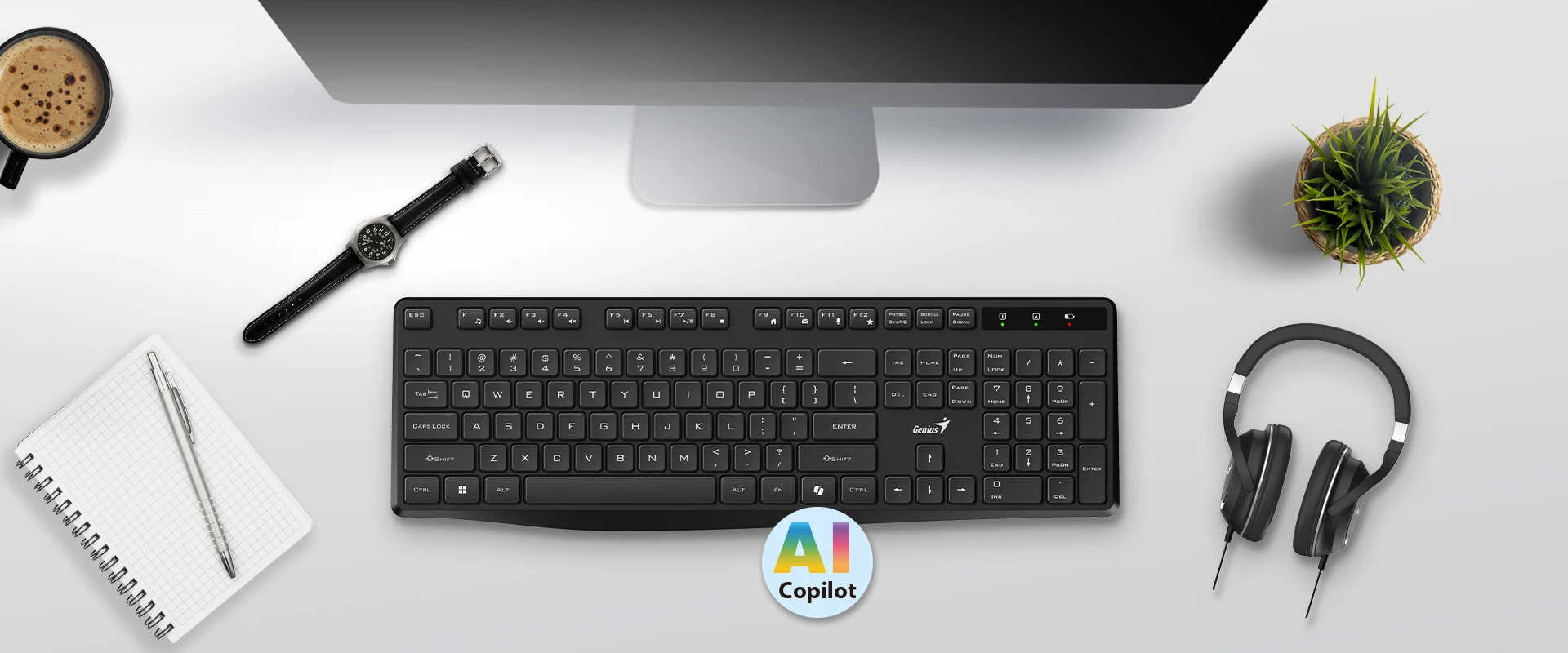 Genius KB-7200 Wireless Keyboard with Copilot Key, Black