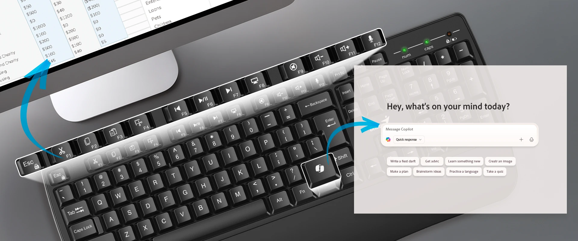 Genius KB-7123 Wireless Keyboard with Palm Rest and Copilot Key