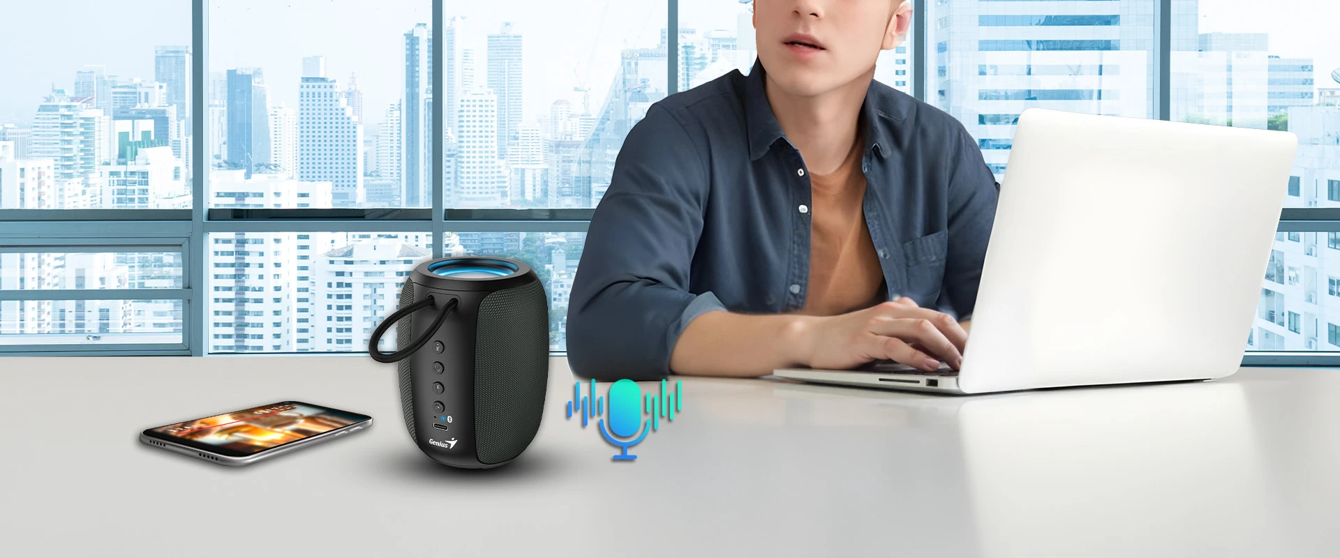 Genius SP-915BT Portable Bluetooth Speaker with Microphone, Black