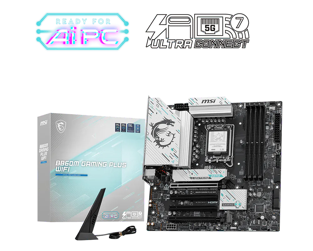 MSI B860M GAMING PLUS WIFI Micro-ATX Motherboard, Intel B860, Wi-Fi 7, LGA1851