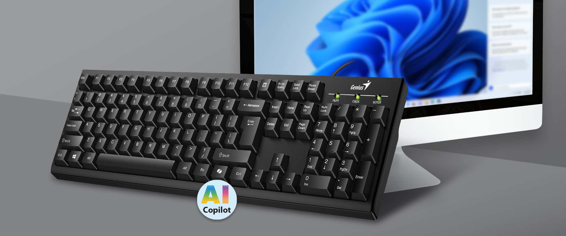 Genius Smart KB-100 Wired USB Keyboard with Copilot Key, Black