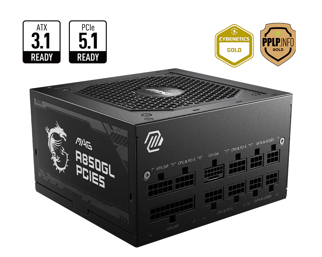 MSI MAG A850GL PCIE5 850W 80 Plus Gold Fully Modular Power Supply